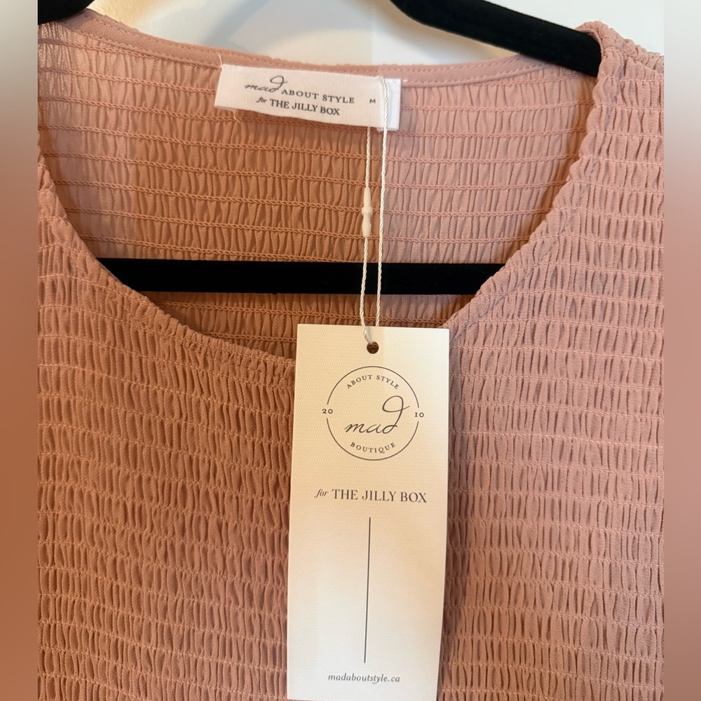 NWT Smocked Bodice Pink Prairie Midi Dress - Size M - Picture 6 of 7